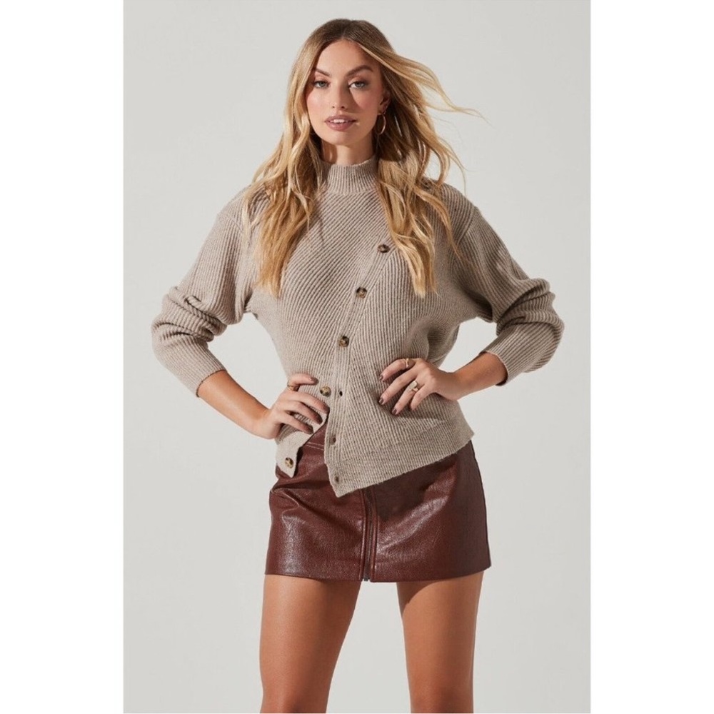 Astr Taupe Asymmetrical Button Sweater